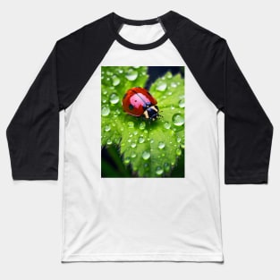 Ladybug on a leaf with morning dew Baseball T-Shirt